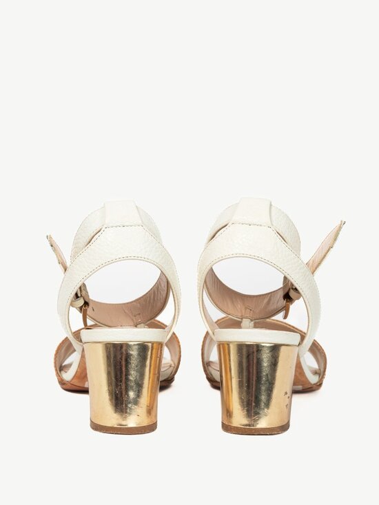 Escada SS14 White & Brown Snakeskin-Embossed T-Strap Mirror-Heel Sandals - Picture 3 of 10